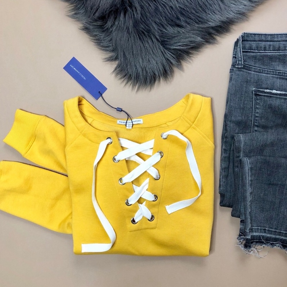 Rebecca Minkoff New Yellow Tie Up Sweatshirt XS - Picture 2 of 9